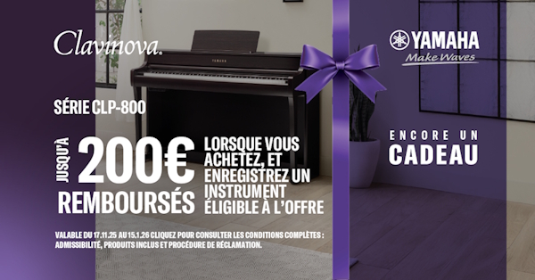 200€ de cash back A l'achat d'un piano Yamaha CLP-875 ou CLP885, recevez 200€ de cashback
